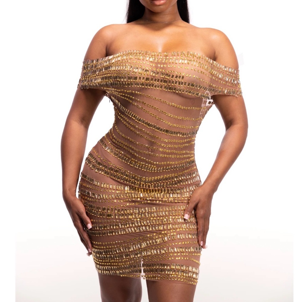 Dazzling Strapless Gold Dress